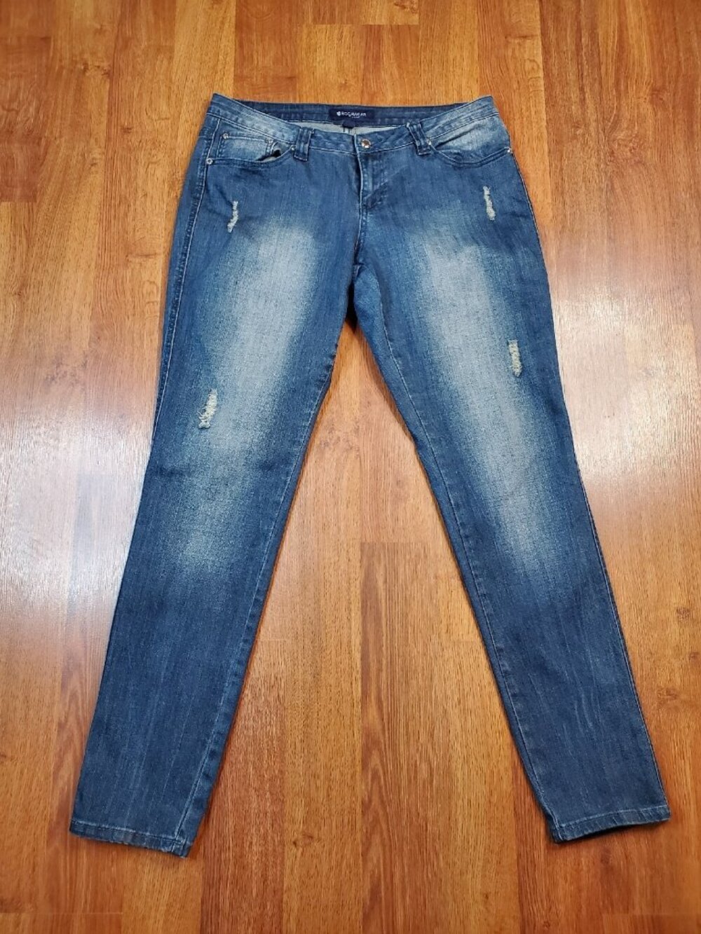 ROCAWEAR Vtg 90s Womens Juniors Blue Distressed skinny  Denim Jeans 13x33